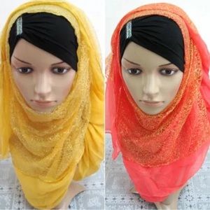 Muslim Islamic Women 2 Layered Mesh Scarf Long HeadWrap Arab Hijab Turban Shawls